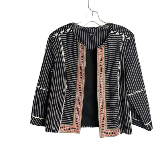NWT Rafaella Womens Black & White Sunset Serenade Woven Jacket Boho L Stripe - Picture 1 of 10
